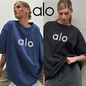 ALO Yoga Clothes Women European and American Loose Casual Short Sleeve T-shirt Round Neck Washed Brushed Breathable Sports Sweatshirt-2568  