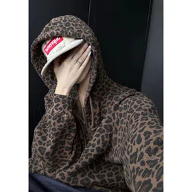 Supreme leopard print hooded zip-up sweatshirt-5898  